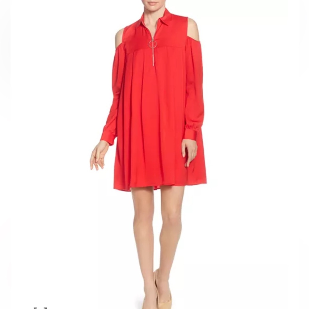 Catherine Malandrino Red Cold-Shoulder Pleated Mini Dress Women’s Size M NWT
